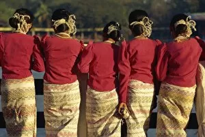 Mon girls in traditional dress, Yangon (Rangoon), Myanmar (Burma), Asia