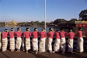 Tribe Prints: Mon women in traditional dress, Yangon (Rangoon), Myanmar (Burma), Asia