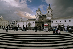 Overcast Sky Prints: Monasterio de San Francisco, with glow of volcanic ash in sky, Plaza de San Francisco