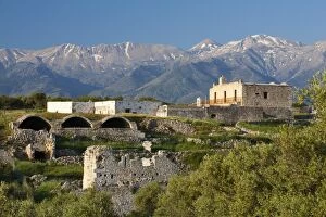 Monastery of Ayios Ioannis Theologos and White Mountains, Aptera, Chania region, Crete, Greek Islands, Greece, Europe