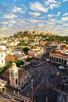 Athens Prints: Monastiraki Square with the Acropolis and Parthenon on background, Athens, Attica, Greece