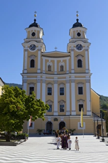 Upper Austria Prints: Mondsee Abbey, Market Square, Mondsee