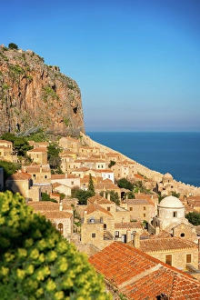 Laconia Prints: Monemvasia island historic stone houses and churches, Monemvasia, Laconia, Greece