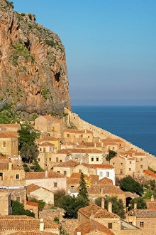 Monemvasia Prints: Monemvasia island historic stone houses and churches, Monemvasia, Laconia, Greece