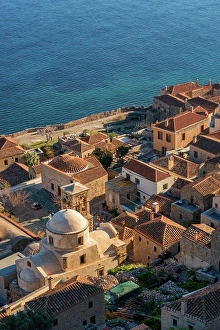 Laconia Prints: Monemvasia island historic stone houses and churches, Monemvasia, Laconia, Greece