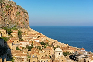 Laconia Prints: Monemvasia island historic stone houses and churches, Monemvasia, Laconia, Greece