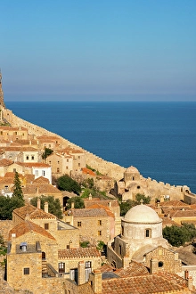 Laconia Prints: Monemvasia island historic stone houses and churches, Monemvasia, Laconia, Greece