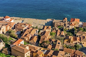 Laconia Prints: Monemvasia island historic stone houses and churches, Monemvasia, Laconia, Greece
