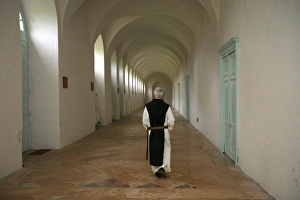 Bourgogne Prints: Monk at Citeaux abbey, St. Nicolas les Citeaux, Cote d Or, Burgundy, France, Europe