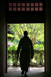 Doorways Prints: Monk at Keur Moussa Abbey, Keur Moussa, Senegal, West Africa, Africa