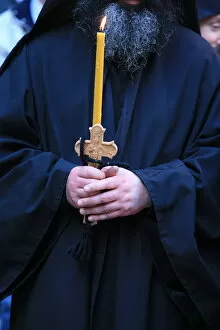Images Dated 15th April 2006: Monk at Koutloumoussiou monastery on Mount Athos, Mount Athos, Greece, Europe