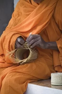 Images Dated 5th January 2008: Monk making basket, Laos, Indochina, Southeast Asia, Asia