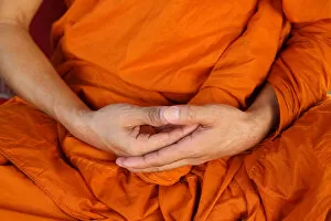 Closeup Shot Gallery: Monk meditating in Wat Trahimit, Bangkok, Thailand, Southeast Asia, Asia