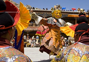 Ladakhi Culture Prints: Monk in wooden mask in traditional costume