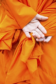 Traditionally Cambodian Prints: Monks hands, Siem Reap, Cambodia, Indochina, Southeast Asia, Asia