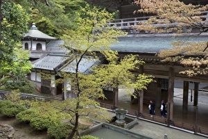 Images Dated 27th April 2009: Monks inside main Sanmon Gate at Eiheiji Temple, headquarters of the Soto sect of Zen Buddhism