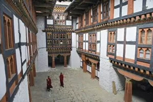 Images Dated 3rd October 2009: Monks in Jakar Dzong, Castle of the White Bird dating from 1667, Jakar