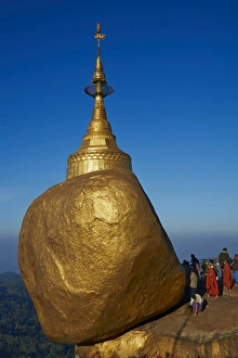 Mon State Prints: Monks and pilgrims, Kyaiktiyo Golden Rock, Mon State, Myanmar (Burma), Asia