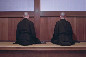 Clothes Prints: Two monks during Za-Zen meditation in the Sodo or Zazendo hall