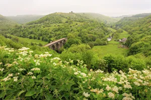 Rural Scenes Gallery: Monsal Trail crosses Monsal Dale on Monsal Head viaduct, limestone dale scenery in summer
