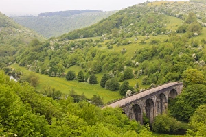 Monsal Trail viaduct, Monsal Head, Monsal Dale, former rail line, trees in full leaf in summer