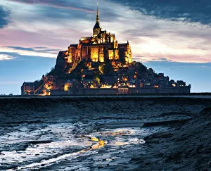 Oceans Gallery: Mont Saint-Michel (Mont-St. Michel) at dusk, UNESCO World Heritage Site, Normandy, France