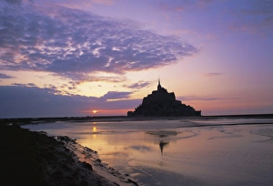 Purple Prints: Mont-Saint-Michel (Mont-St. Michel) at sunset, UNESCO World Heritage Site