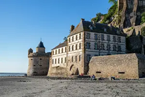 Attractions Prints: Mont St. Michel showcases historic architecture and coastal scenery in France during clear weather