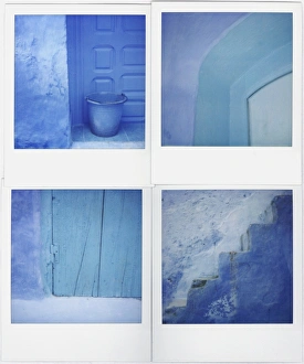 Photographic Techniques Prints: Montage of four Polaroid images of blue walls