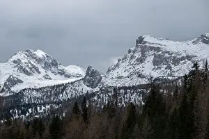Belluno Prints: Monte Cernera and Ra Gusela mountains at Passo Giau covered by snow