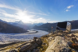 Monte Rosa hut and the Matterhorn, 4478m, Zermatt, Valais, Swiss Alps, Switzerland