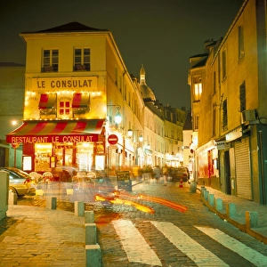 Pari Prints: Montmartre area at night, Paris, France, Europe