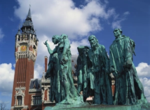 Rodin Prints: Monument to the Burghers of Calais by Rodin, in front of the town hall of Calais