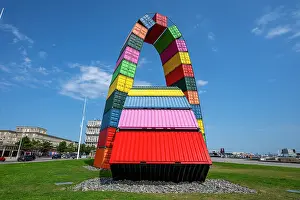 Stacked Prints: Monument Catena made of colorful shipping containers in Le Havre, France