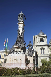 Bolivian Prints: Monument and Cathedral in Plaza Pedro Murillo, La Paz, Bolivia, South America