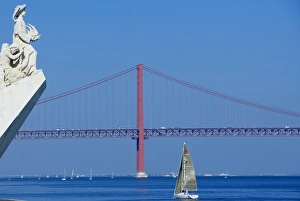 Tagus River Prints: Detail of the Monument to the Discoveries and the 25th April bridge