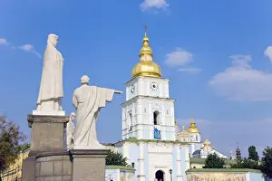 Ukraine Prints: Monument to Princess Olha (Olga) at Mykhaylivska Square in front of St