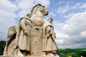 Storytelling Prints: Monument by the sculptor Alfred Poncin depicting the Legend of The Four Sons of Aymon