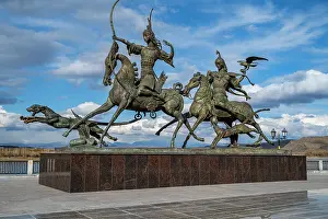 Artistry Prints: Monument Tsarskaya Okhota stands on the banks of the Yenisey River in Kyzyl