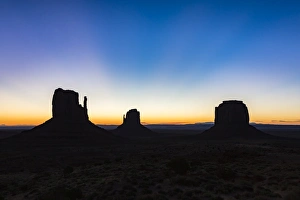 Monument Valley at dusk, Navajo Tribal Park, Arizona, United States of America, North