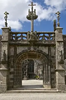 Entrances Prints: Monumental Gate, flamboyant 16th century style showing Christ on the cross flanked by the two thieves