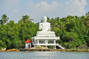 Meditation Prints: Monumental statue of Buddha at Bentota River mouth