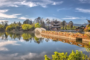 Moon Embracing Pagoda with Suocui Bridge in Lijiang, Yunnan, China, Asia