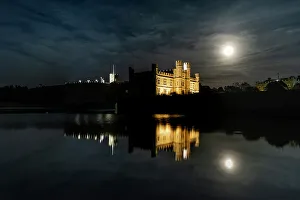 Maidstone Prints: Full moon rising over Leeds Castle, near Maidstone, Kent, England, United Kingdom, Europe