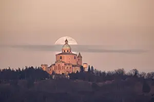 Bologna Prints: Full moon and a small cloud behind San Luca church (Madonna di San Luca)