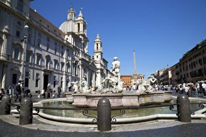 Piazza Navona Prints: Moor Fountain (Fontana del Moro), Piazza Navona, Rome, Lazio, Italy, Europe