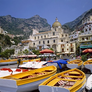 Moored boats and church