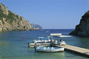 Corfu Prints: Moored boats at a jetty