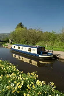 Moored narrow boat, Llangollen Canal, Wales, United Kingdom, Europe