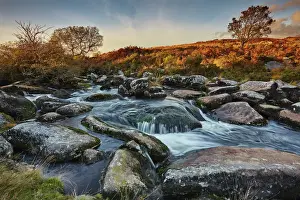 Flowing Prints: A moorland stream on rugged moors, the upper reaches of the River Teign, near Chagford